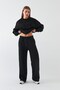 Unisex Oversize Tracksuit Set Basic Black – Crew Neck, Wide Legs, 3 Thread Fleece - 5