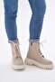 Beige Women's Boots Lace-Up Thick-Soled Boots - 6