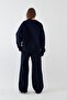 Unisex Oversize Tracksuit Set Basic Navy Blue – Crew Neck, Wide Legs, 3 Thread Fleece - 6