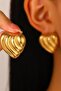 Gold Color Heart Figured Steel Earrings (Pair) - 2