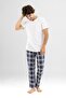 Men's Cotton Crew Neck Printed Short Sleeve Plaid Pajama Set 9800 White - 4