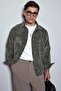 Men's Oversize Velvet Textured Long Sleeve Shirt Khaki Green - 2