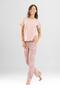 Women's Cotton Crew Neck Authentic Patterned Short Sleeve Pajama Set 9921 Powder - 2
