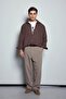 Men's Oversize Striped Long Sleeve Shirt Brown - 5