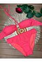 Women's Pink Lycra Stretchy Drawstring Halter Neck Strapless Stylish Quality Accessory Detail Bikini Set