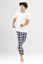 Men's Cotton Crew Neck Printed Short Sleeve Plaid Pajama Set 9800 White - 2