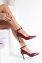 Burgundy Stiletto Buckle Heeled Shoes - 2