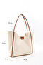 Cream - Tan Shk76 Large Size Women's Hand and Shoulder Bag with Snap Fastener, Wick Strap, and Faux Leather Makeup Bag - 2