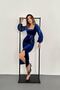 Women's Cobalt Blue Velvet Long Sleeve Sequined Slit Evening Midi Dress 10D-7211 - 4