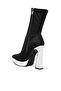 Women Contrasting Platform Detail Sock Boots in Black and White - 3