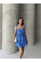 Strappy Dress Skirt Flounce Dress Chest Padded Blue Mini Dress Floral Dress Patterned Dress - 2