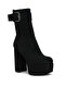 Women Flared Block Heel Mid-Calf Boots in Black - 2