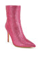 Women Rhinestones Embellished High Ankle Boots in Pink - 2