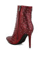 Women Rhinestones Embellished Stiletto Boots in Burgundy - 3