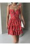 Strappy Dress Skirt Flounce Dress Chest Padded Red Mini Dress Floral Dress Patterned Dress - 6
