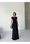 Off Shoulder Draped Glitter Black Evening Dress - 3