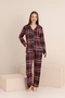 Women's Plaid Patterned Milan Knitted Long Sleeve Women's Buttoned Pajama Set
