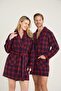 Women's Burgundy Fleece Dressing Gown Ropdöşambr Double Combination Fluffy Plush Dressing Gown - 2