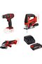 Set Cordless Drill, Jigsaw, Angle Grinder + Starter Kit 18V, 2.5Ah