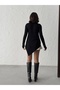 Women's Black Asymmetrical Hem Crew Neck Viscose Elastane Tunic Blouse - 6