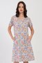 Women's Grey Melange Color Short Sleeve V Neck Zipper Pocket Casual Cut Home Dress C9T8N1804