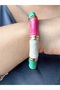 Colorful Enamel Detailed Bracelet – Blue, Black, Green, Fuchsia and White Gold Color Framed Design - 2