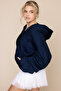 Women's Navy Blue Hooded Lace-Up Sweatshirt – Zippered 3 Thread Ş Fleece-Lined O Oversized Sport Style - 5