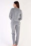 Women's Grey Melange Color Crew Neck Long Sleeve Straight Leg Pajama Set C0T1N0603 - 4