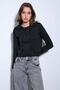 Black Double-Breasted Closure Women's Knitwear Cardigan - 2