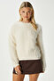 Women's Matcha Soft Bearded Boat Neck Cream Knitwear Sweater - 7