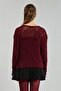 Women's Pompom Buttoned Openwork Cardigan - Burgundy - 5