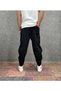 Black Baggy Pants with Elastic Waistband and Ribbed Detail on the Legs - 2