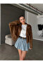 Zippered and Snap Fastened Suede Bomber Jacket - 2