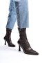 Brown Women's Short Heeled Comfortable Stretch Boots (8cm) - 2