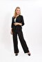 Zero Collar Plain Short Jacket & Wide Leg Pants Set - Black - 1015520 - 2
