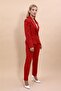 Plus Size - Collared Single Button Jacket & Tube Leg Pants Set-Red - 3