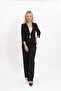 Zero Collar Plain Short Jacket & Wide Leg Pants Set - Black - 1015520 - 3