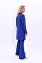Self-Standing Collar Single Button Long Jacket & Spanish Flare Trousers-Sax - 1074530 - 2