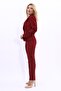 Single Button Classic Blazer Jacket & Slim Leg Pants Women's Suit - Burgundy - 3