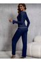 Women's - Navy Blue-Ribana Fabric Home Wear Pajama Set - 4