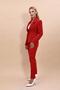 Plus Size - Collared Single Button Jacket & Tube Leg Pants Set-Red - 2