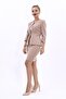 Zero Neckline Plain Short Jacket & Slit Plain Tight Skirt-Stone - 1015502 - 3