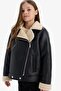 Girls' Waterproof Jacket Collar Plush Lining Faux Leather Jacket Coat (25 Au) - 3
