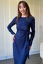 Tie-Up Modal Long Sleeve Midi Navy Blue Dress