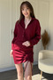 Burgundy Shirt Dress with Adjustable Gathered Skirt - 6