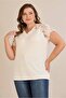 Women's Plus Size Shoulder Flower Guipure Low-Cut V-Neck Raglan Short Sleeve Viscose Stretchy Blouse - 7