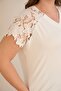 Women's Plus Size Shoulder Flower Guipure Low-Cut V-Neck Raglan Short Sleeve Viscose Stretchy Blouse - 2