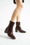 Anita Brown Wrinkled Patent Leather Zipper Detail Women's Heeled Boots - 4
