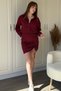 Burgundy Shirt Dress with Adjustable Gathered Skirt - 3
