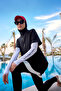 Black Full Covered Hijab Swimsuit - Fingerless, High Neck M2532 - 3